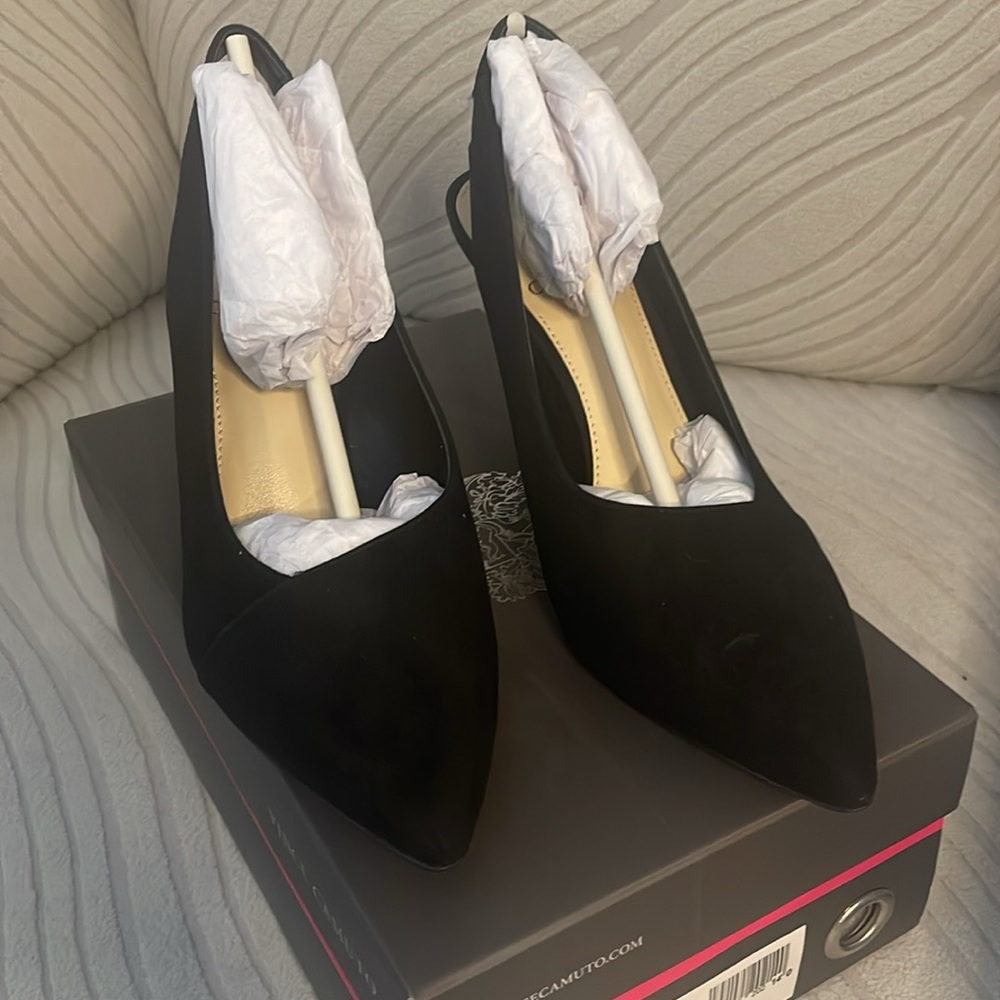 Vince Camuto AMPERETA Pump Black Suede Pointed Toe Sling Back dress Pumps 7,5 US - Picture 4 of 9